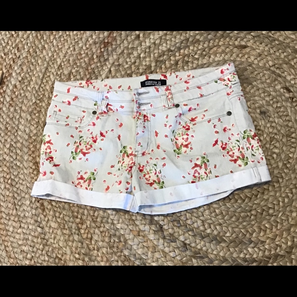 BOGO Floral Denim Cuffed Shorts